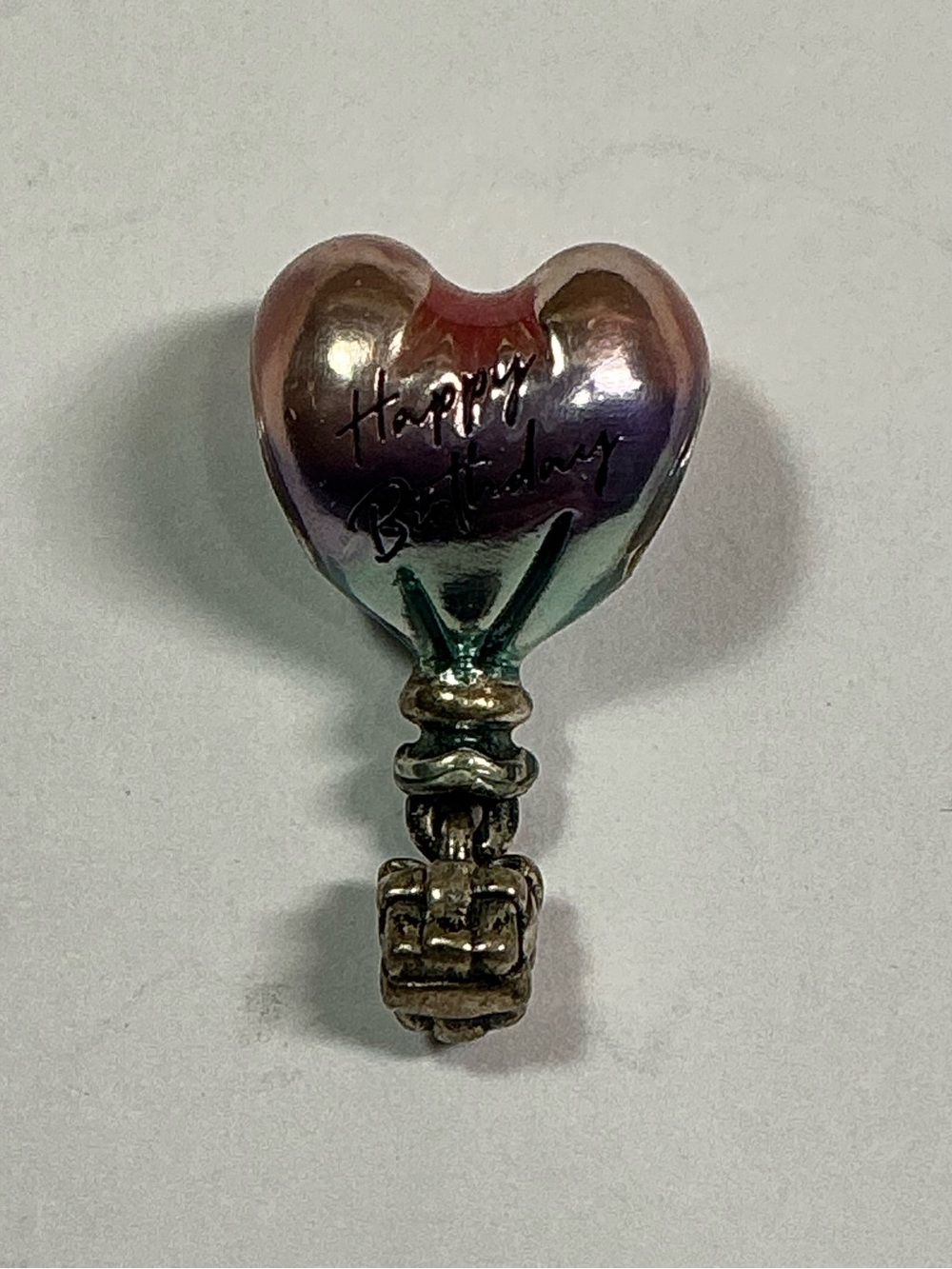 Pandora Sterling Silver Heart Shaped Hot Air Balloon Happy Birthday Charm.